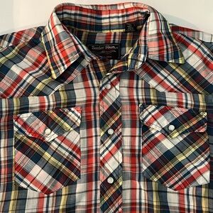 Border Town authentic pearl snap western shirt women’s medium plaid multicolor